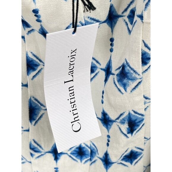 Christian Lacroix Blue Print Sleeveless Midi Dress Linen Sz Large NWT - Picture 4 of 7